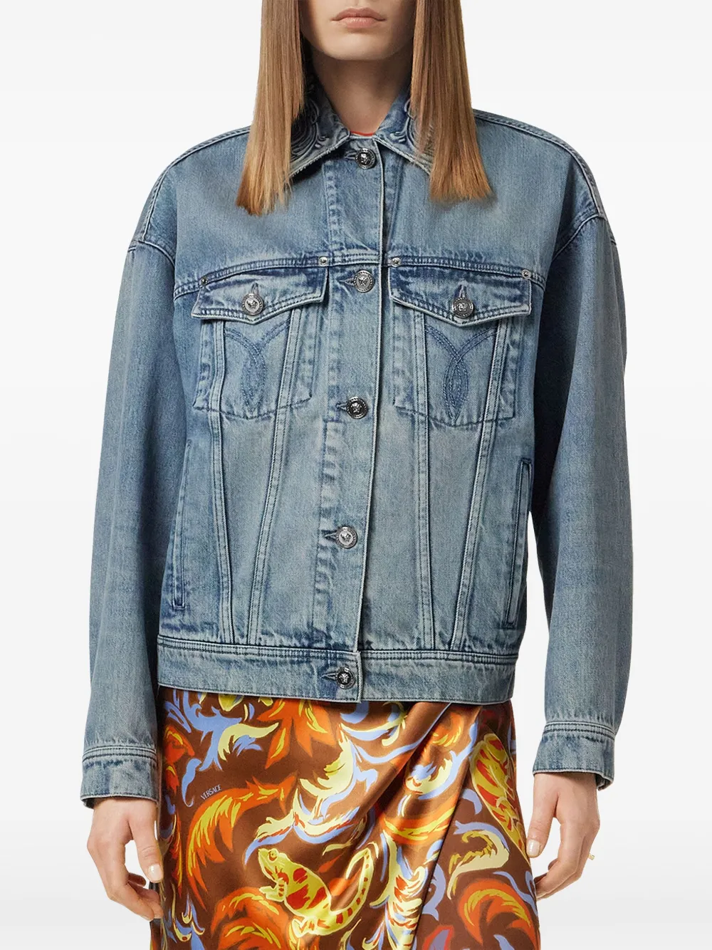 Versace Barocco denim truckerjack Blauw