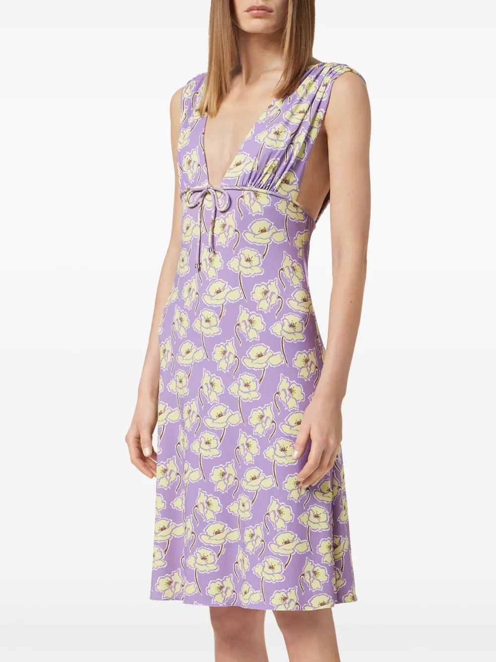 Versace Poppies midi-jurk met V-hals Paars