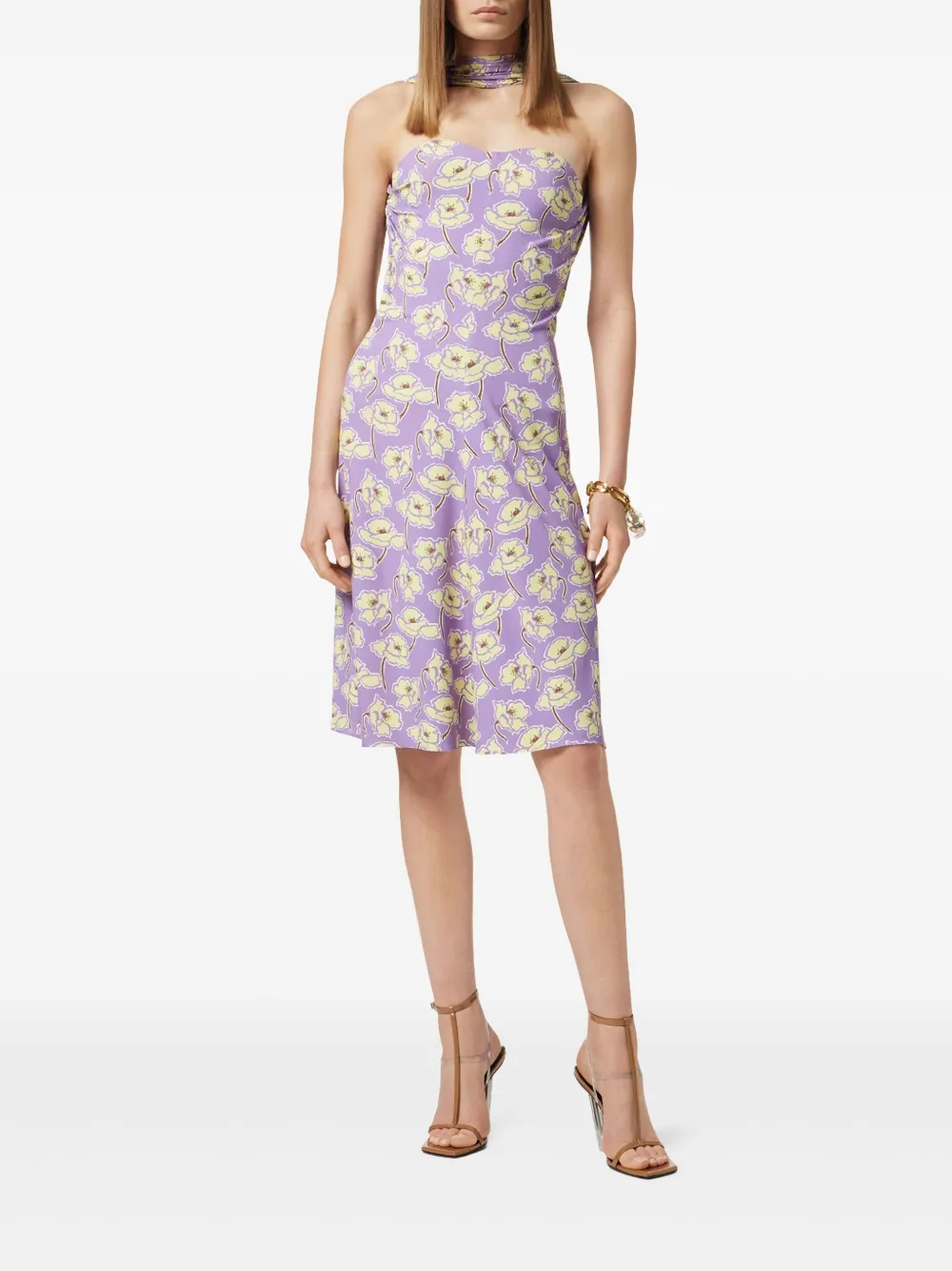 Versace Poppies gedrapeerdee midi-jurk Paars