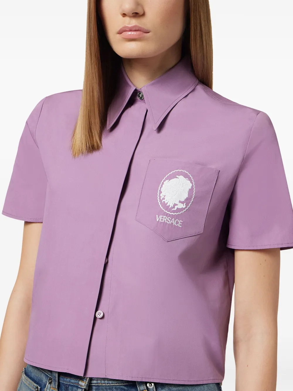 Versace Cameo blouse met geborduurd logo Paars