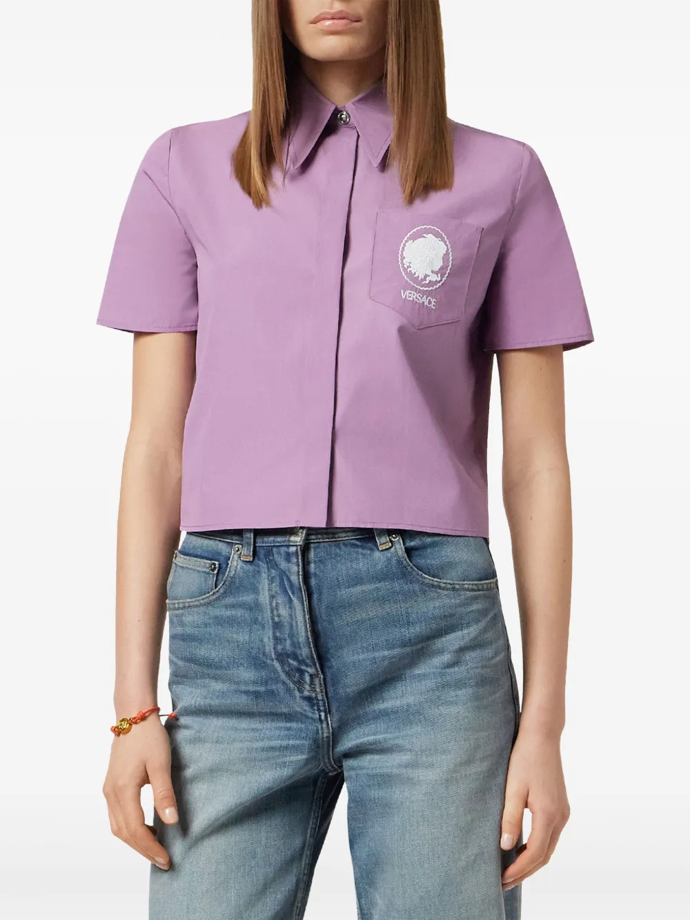 Versace Cameo blouse met geborduurd logo Paars