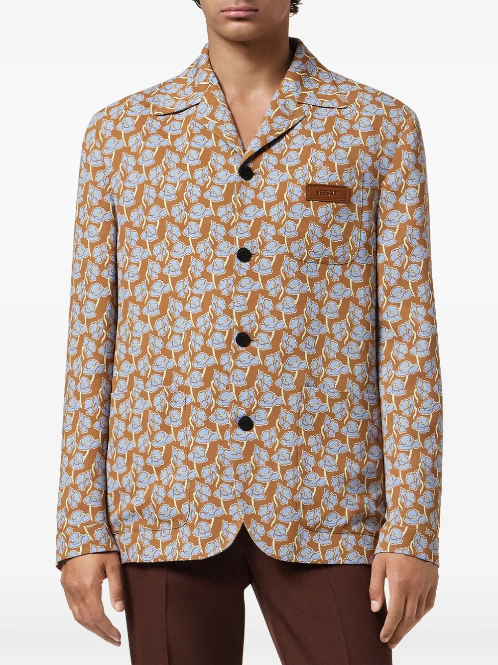 Versace Poppies enkele rij knopen blazer Bruin