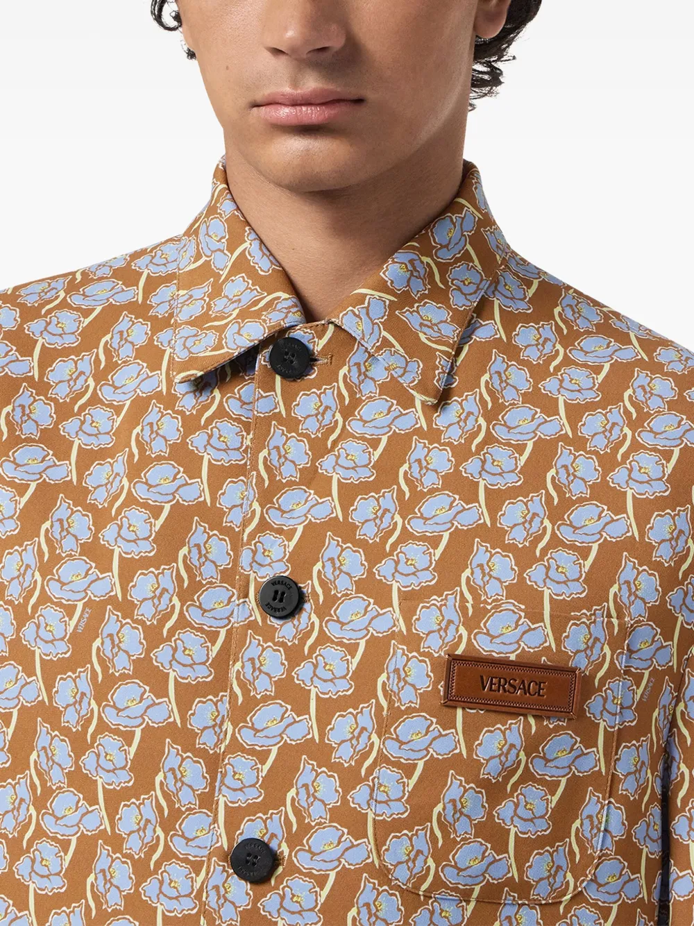 Versace Poppies enkele rij knopen blazer Bruin