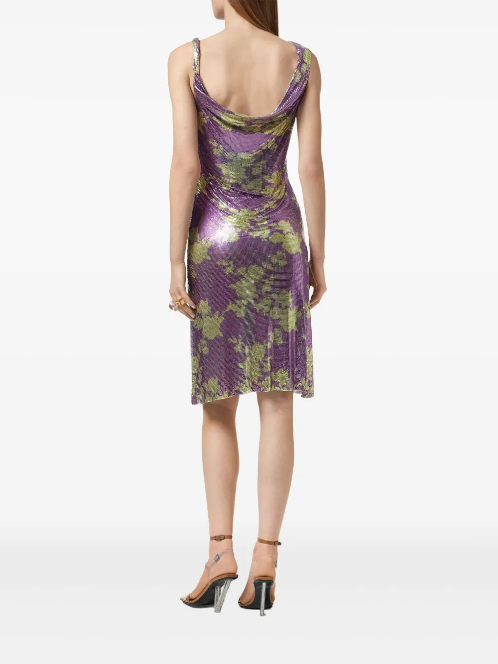 VERSACE WILD ROSES METAL MESH DRAPED MIDI DRESS