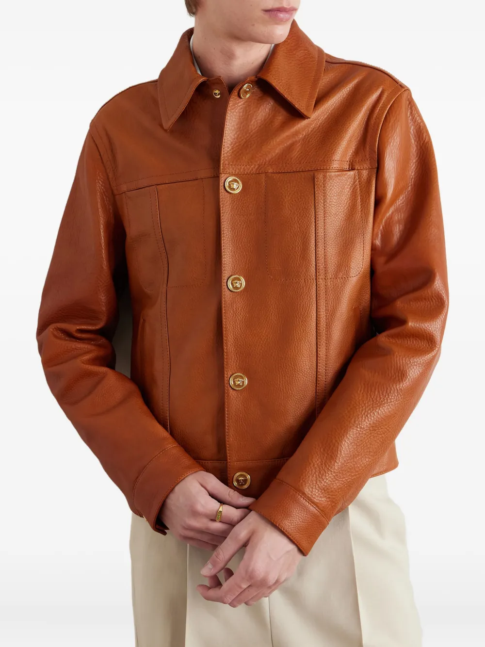 Versace Medusa Head-buttons leather jacket | Leather Jackets | Image 2