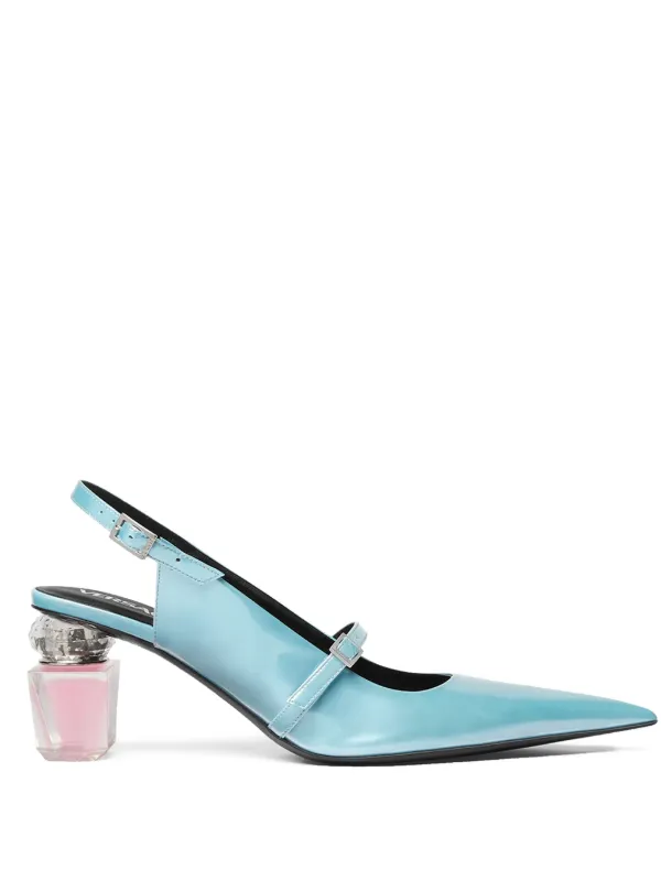 【Versace】Bright Crystal 70 パテントレザーミュール Bright Crystal 70 patent leather mules in blue - Versace