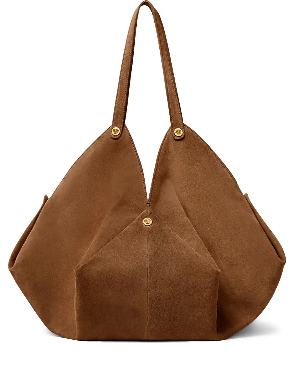 Shop Versace Large Protea Suede Shoulder Bag In Brown
