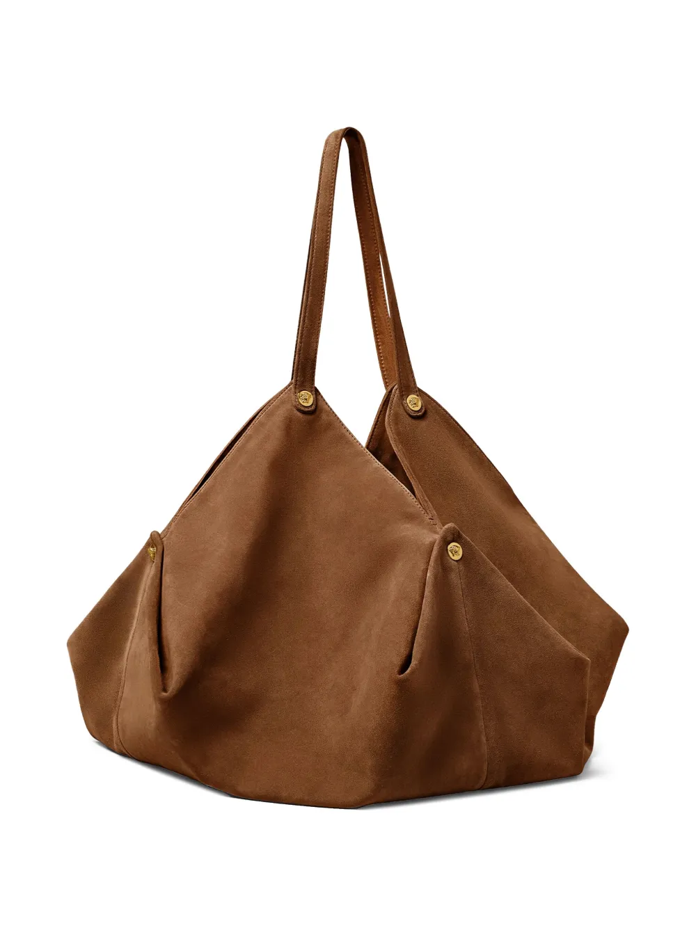 Shop Versace Large Protea Suede Shoulder Bag In Brown