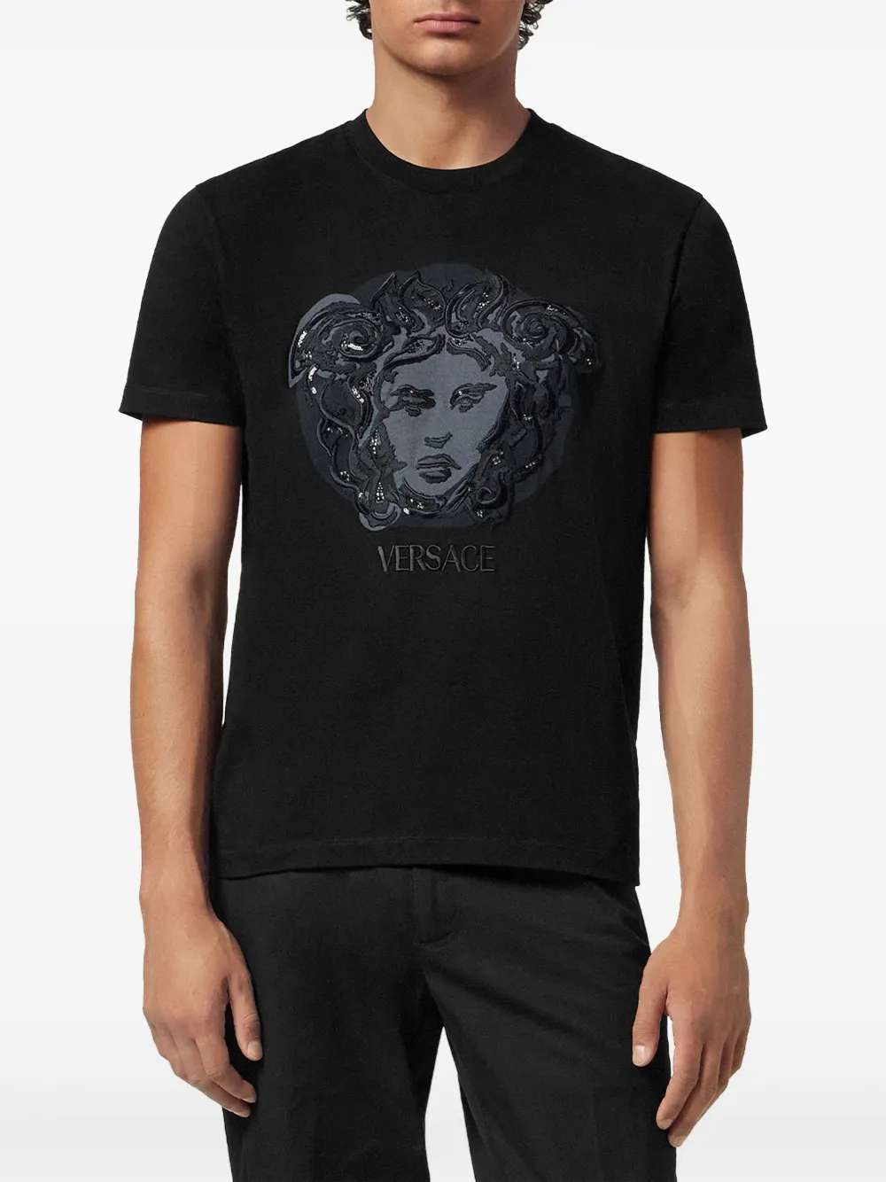 Versace T-shirt met geborduurde Medusa Zwart