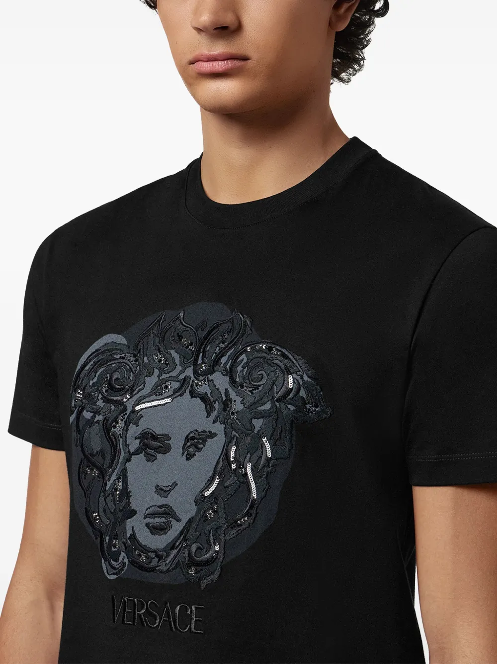 Versace T-shirt met geborduurde Medusa Zwart
