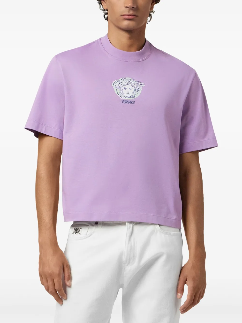 Versace Painted Medusa Embroidered T-shirt | Purple