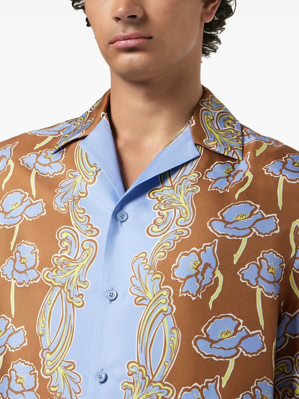 Versace Poppies zijden overhemd Blauw