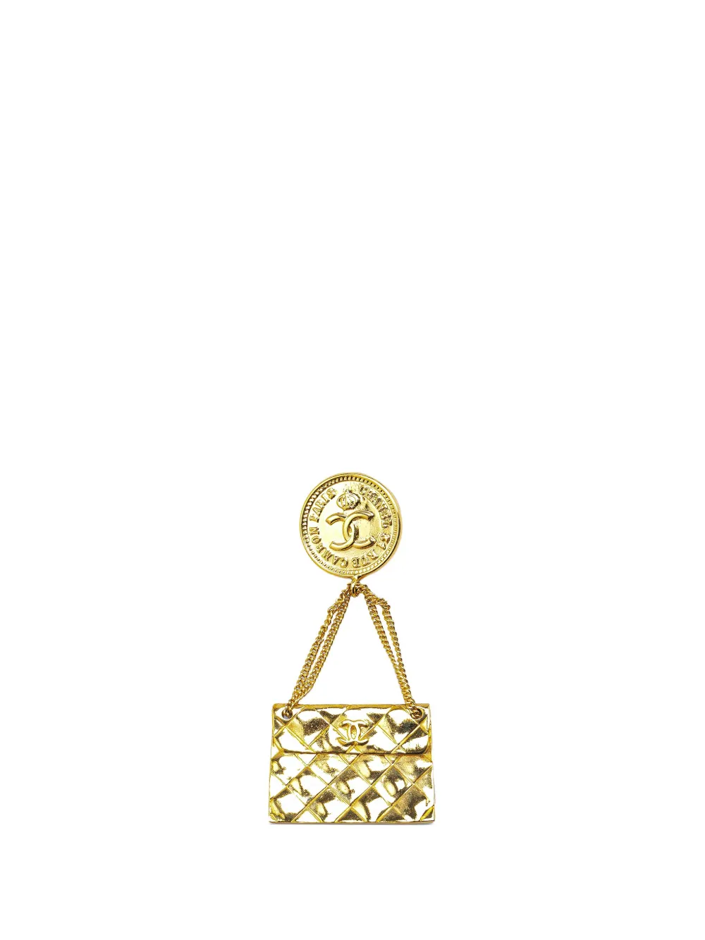 CHANEL Pre-Owned 1993 Gold Plated CC Quilted Flap Bag Brooch costume brooch | Gold | Image 1