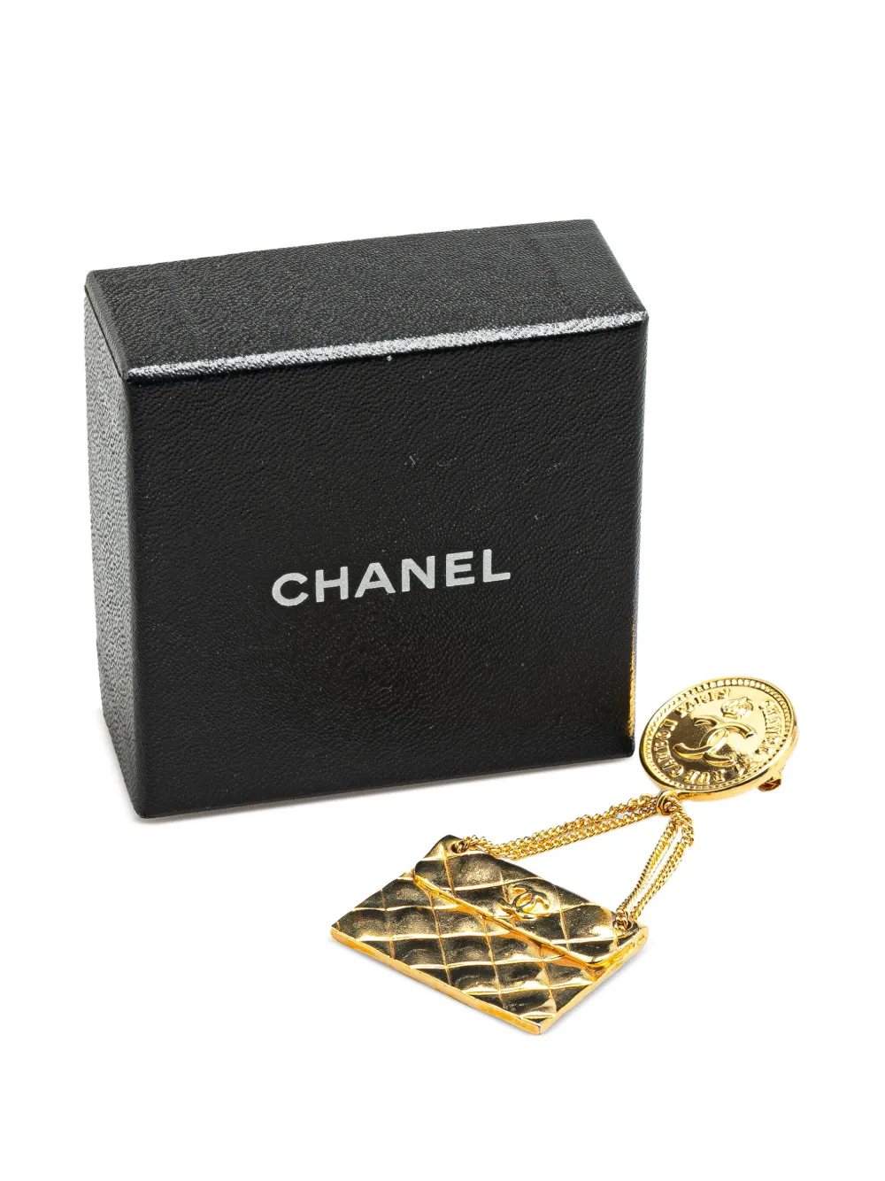 Pre-owned Chanel 1993 Gold Plated Cc Quilted Flap Bag Brooch Costume Brooch
