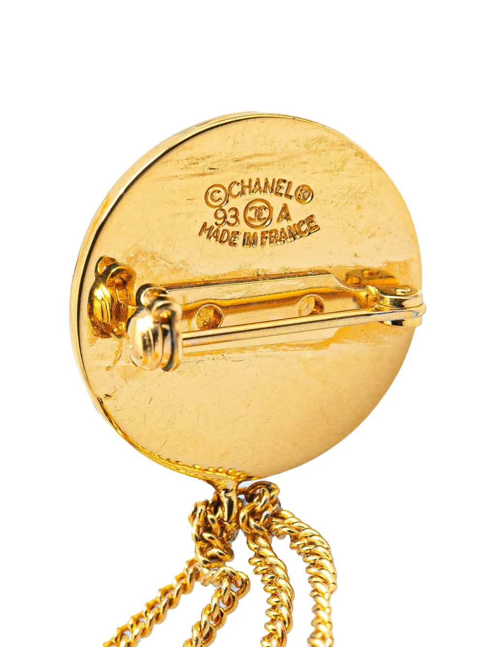 Pre-owned Chanel 1993 Gold Plated Cc Quilted Flap Bag Brooch Costume Brooch