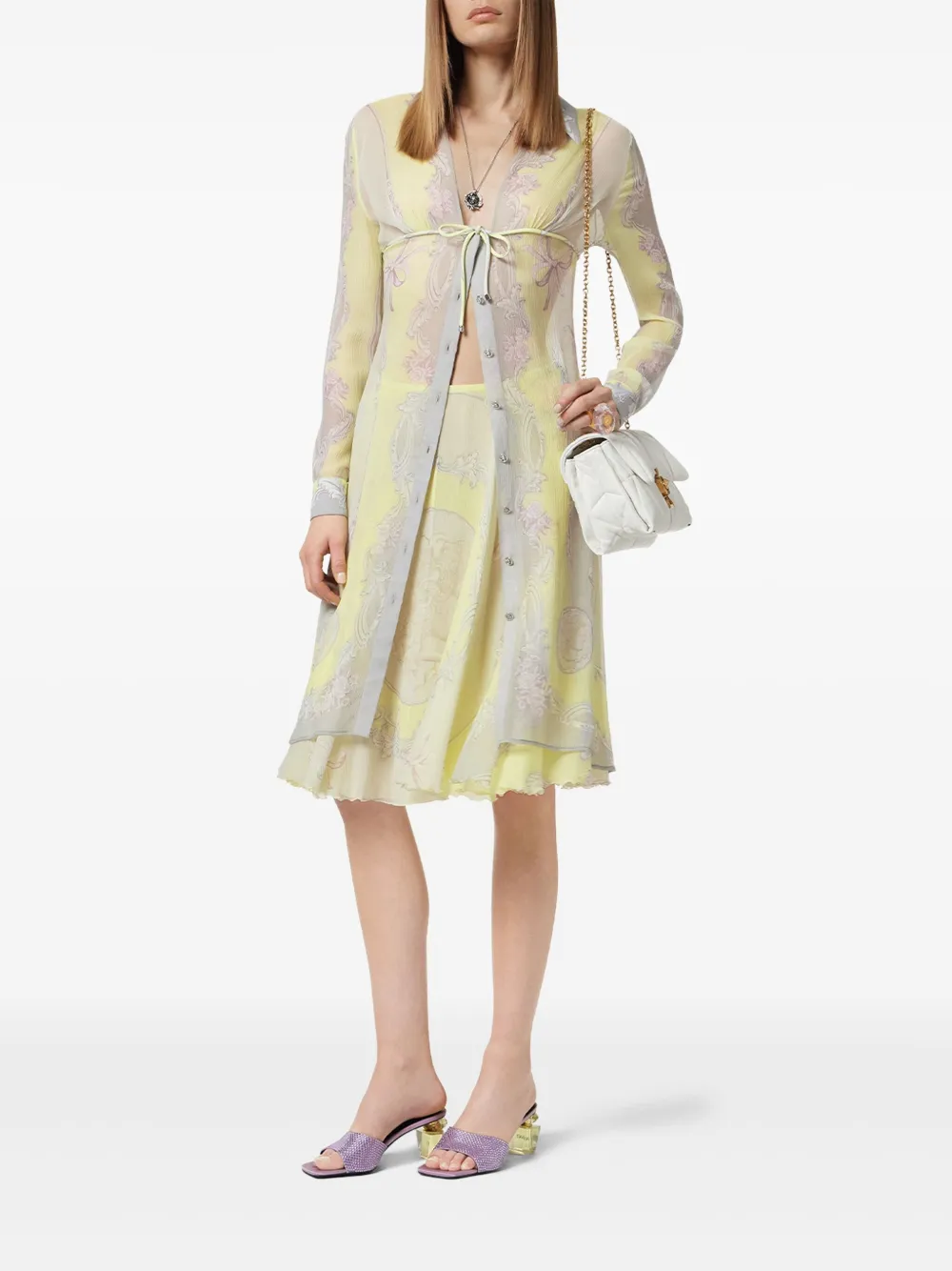 Versace Cameo zijden midi-blousejurk Geel