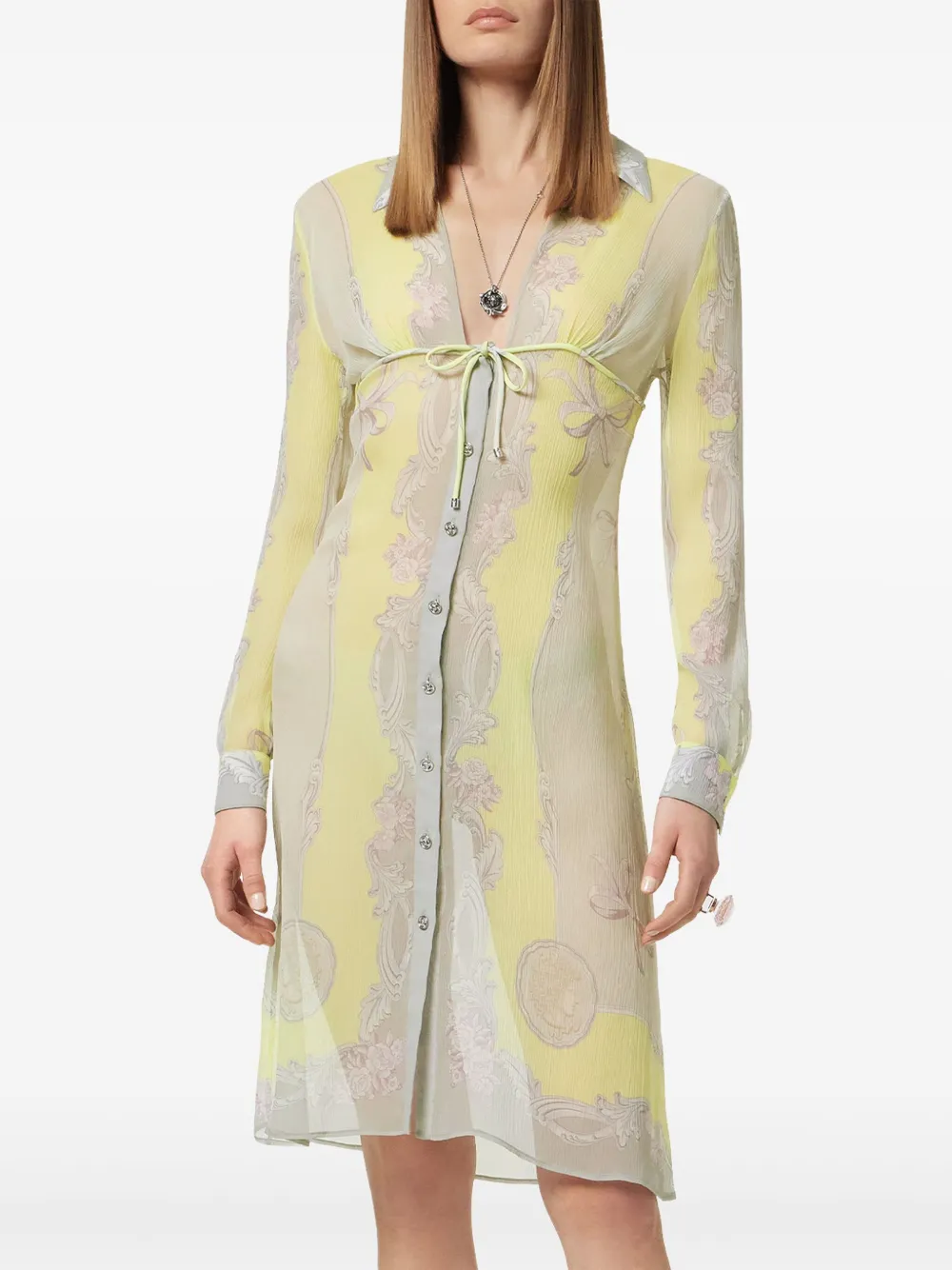 Versace Cameo zijden midi-blousejurk Geel