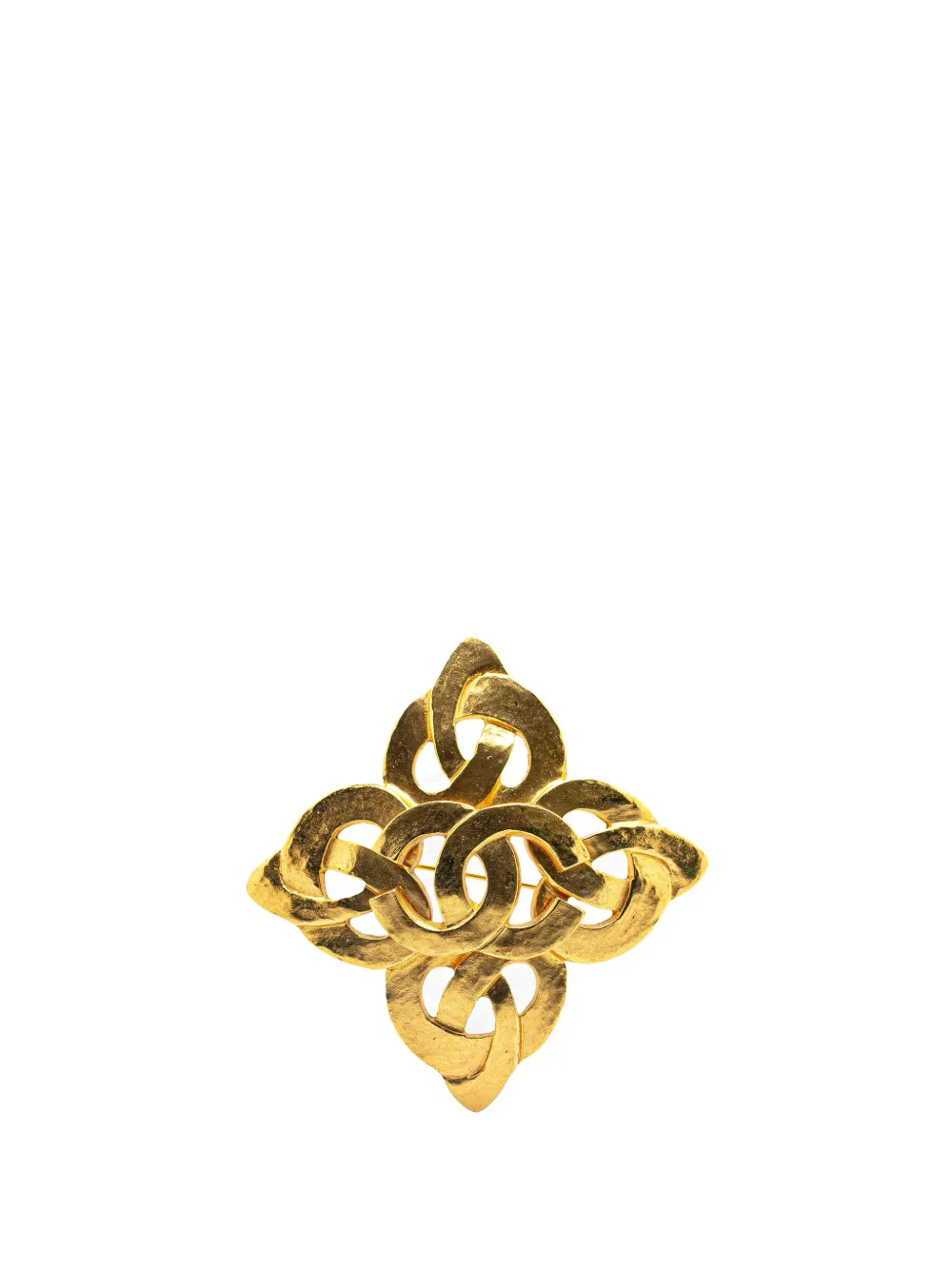 Pre-owned Chanel 1997 Gold Plated Cc Flower Brooch Costume Brooch