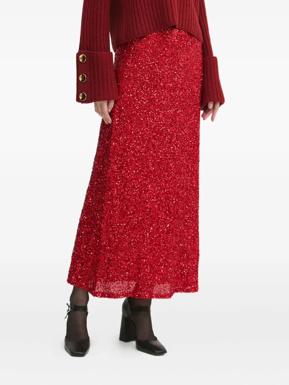 Never Fully Dressed Sequin-embellished Midi Skirt In Red