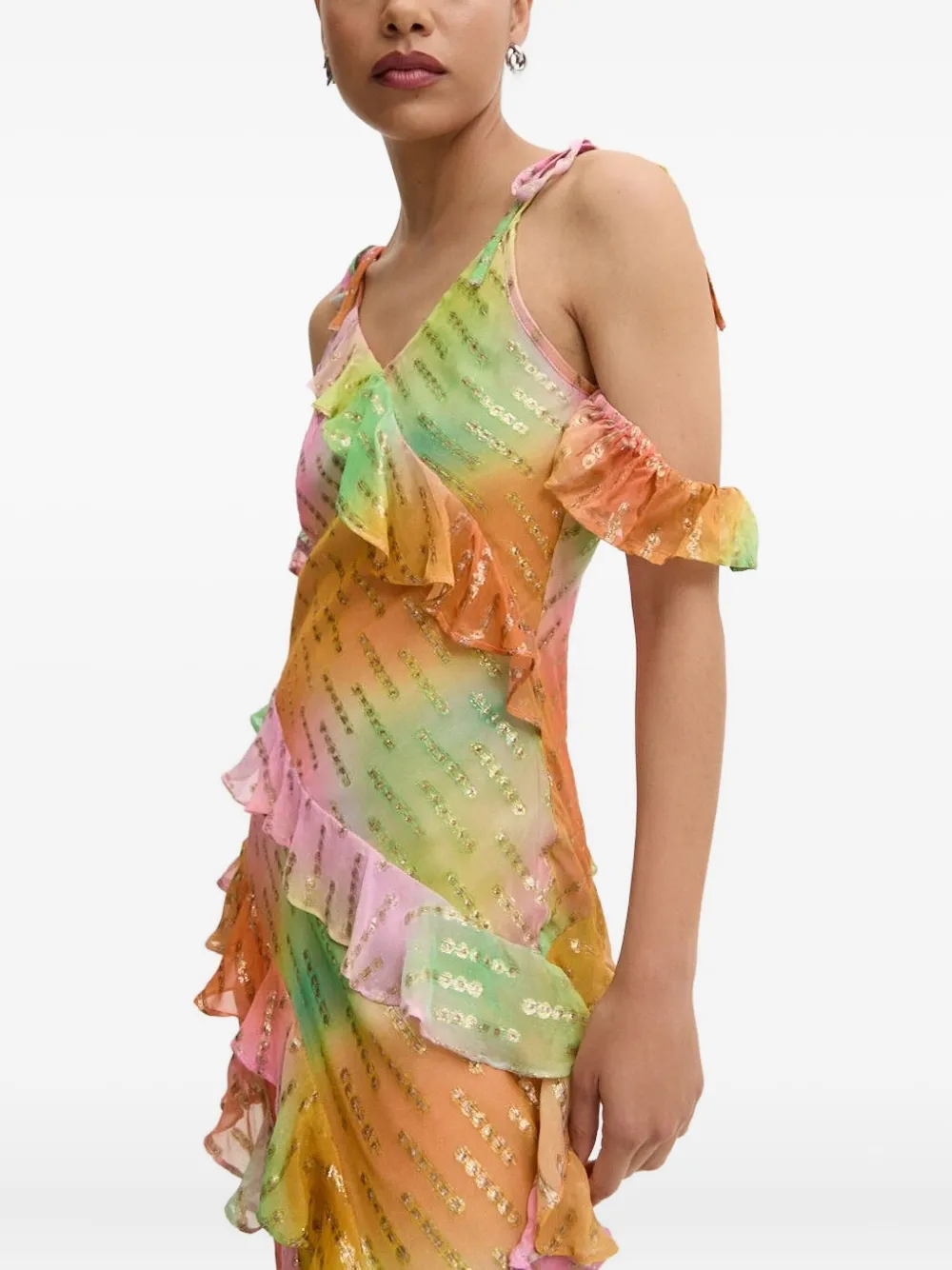 Never Fully Dressed Faro Sequin-embellished Ruffled Dress In Multi