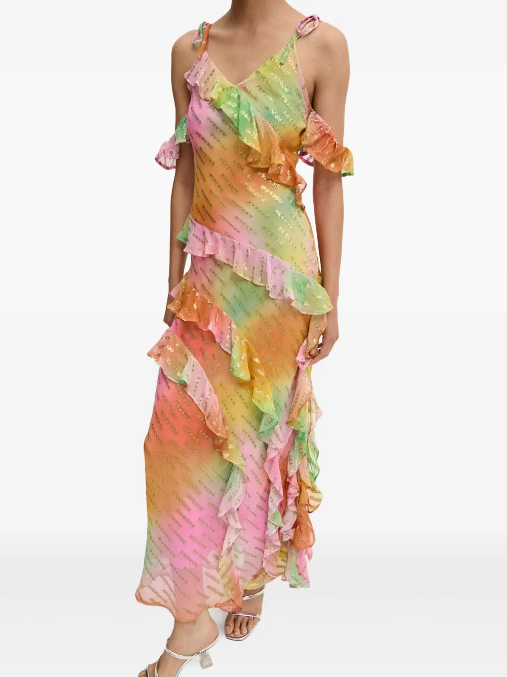 Never Fully Dressed Faro Sequin-embellished Ruffled Dress In Multi
