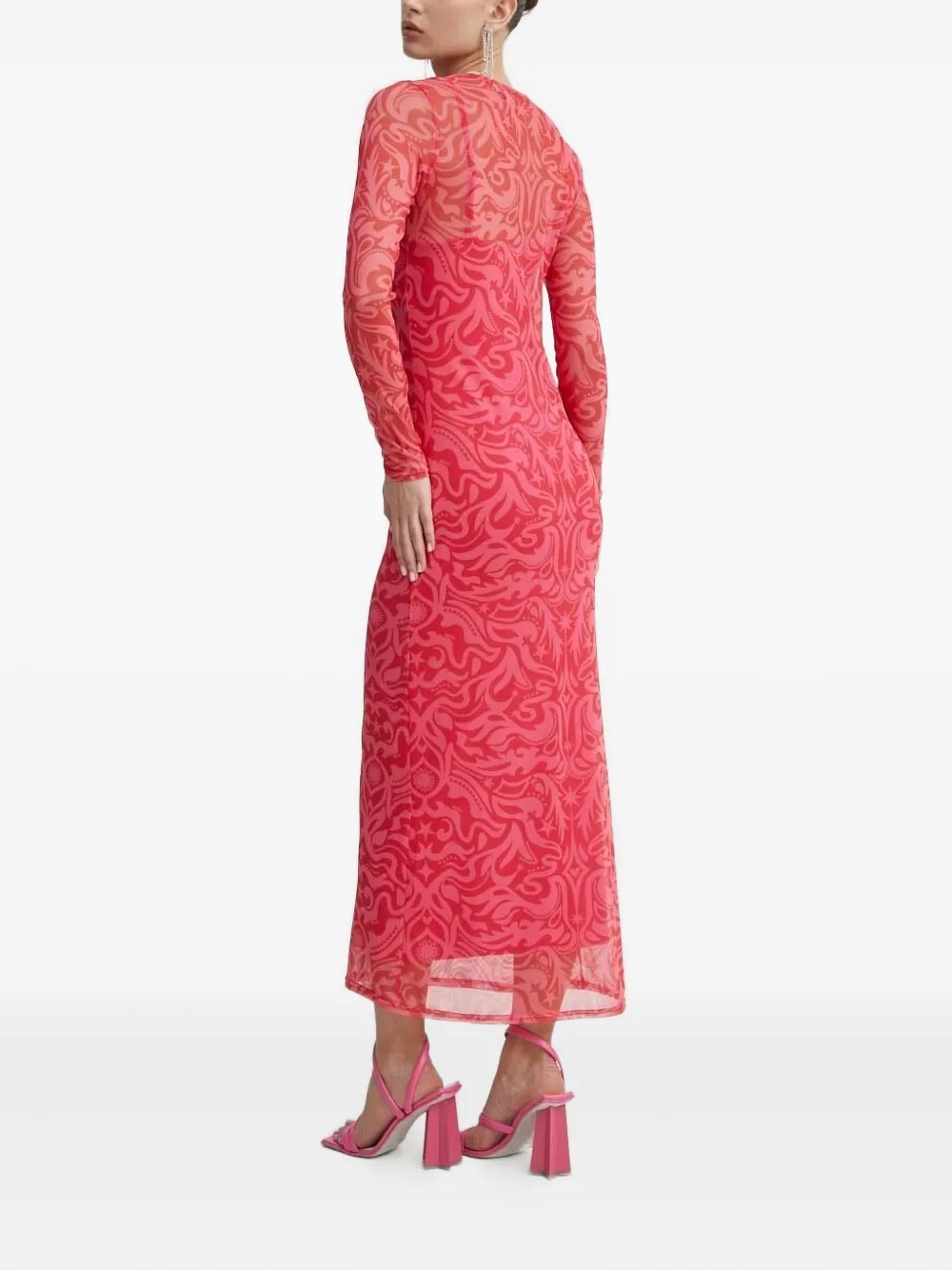 NEVER FULLY DRESSED Mesh jurk met lange mouwen en print - Roze