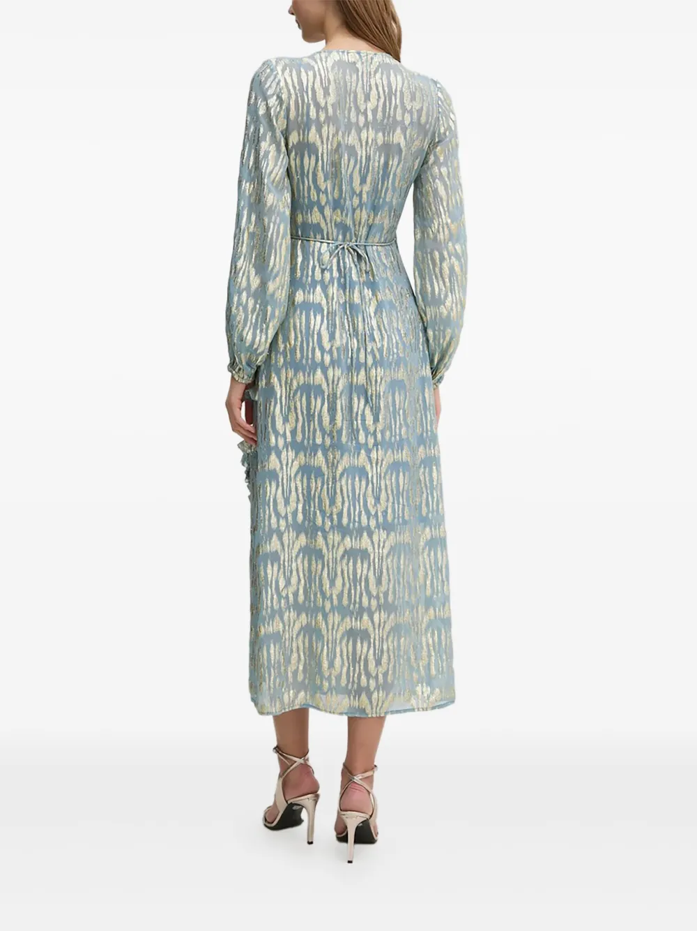 NEVER FULLY DRESSED Midi-jurk met metallic print en ruches - Blauw