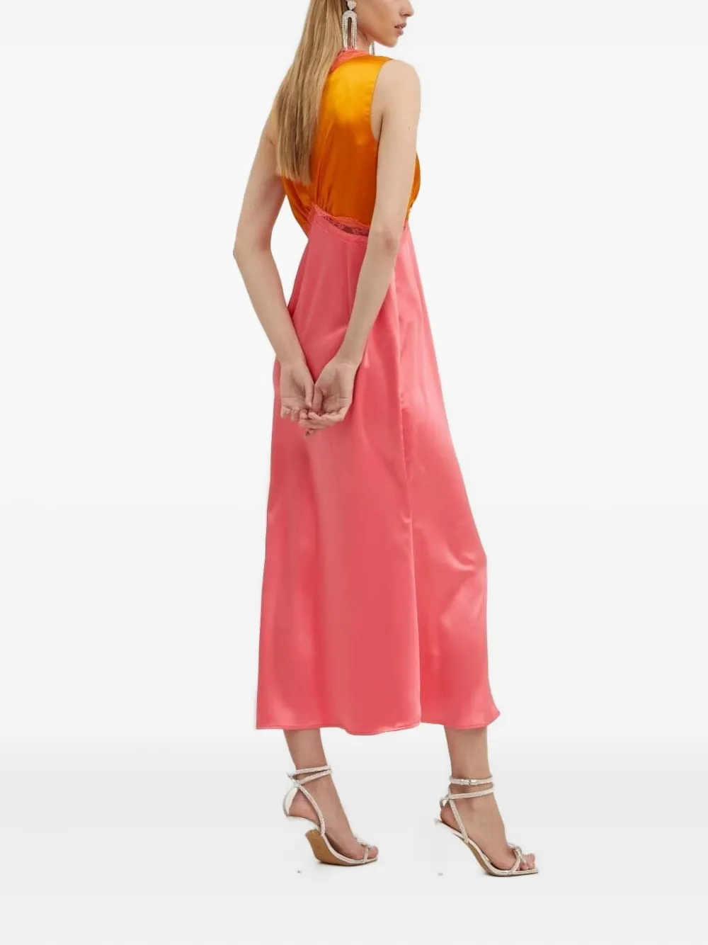 NEVER FULLY DRESSED Satijnen jurk met kanten vlakken - Roze