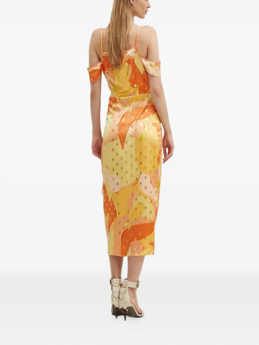 NEVER FULLY DRESSED cold-shoulder printed midi dress - Oranje