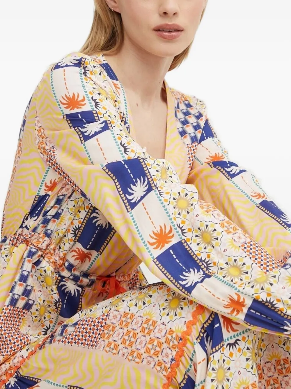 NEVER FULLY DRESSED Gelaagde midi-jurk met patchwork Beige