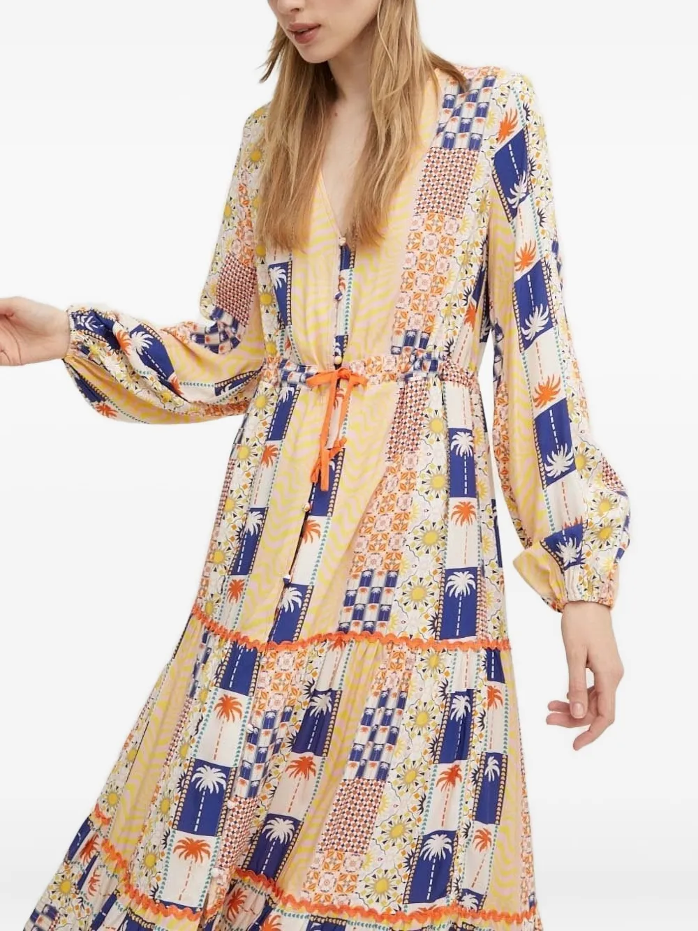 NEVER FULLY DRESSED Gelaagde midi-jurk met patchwork Beige