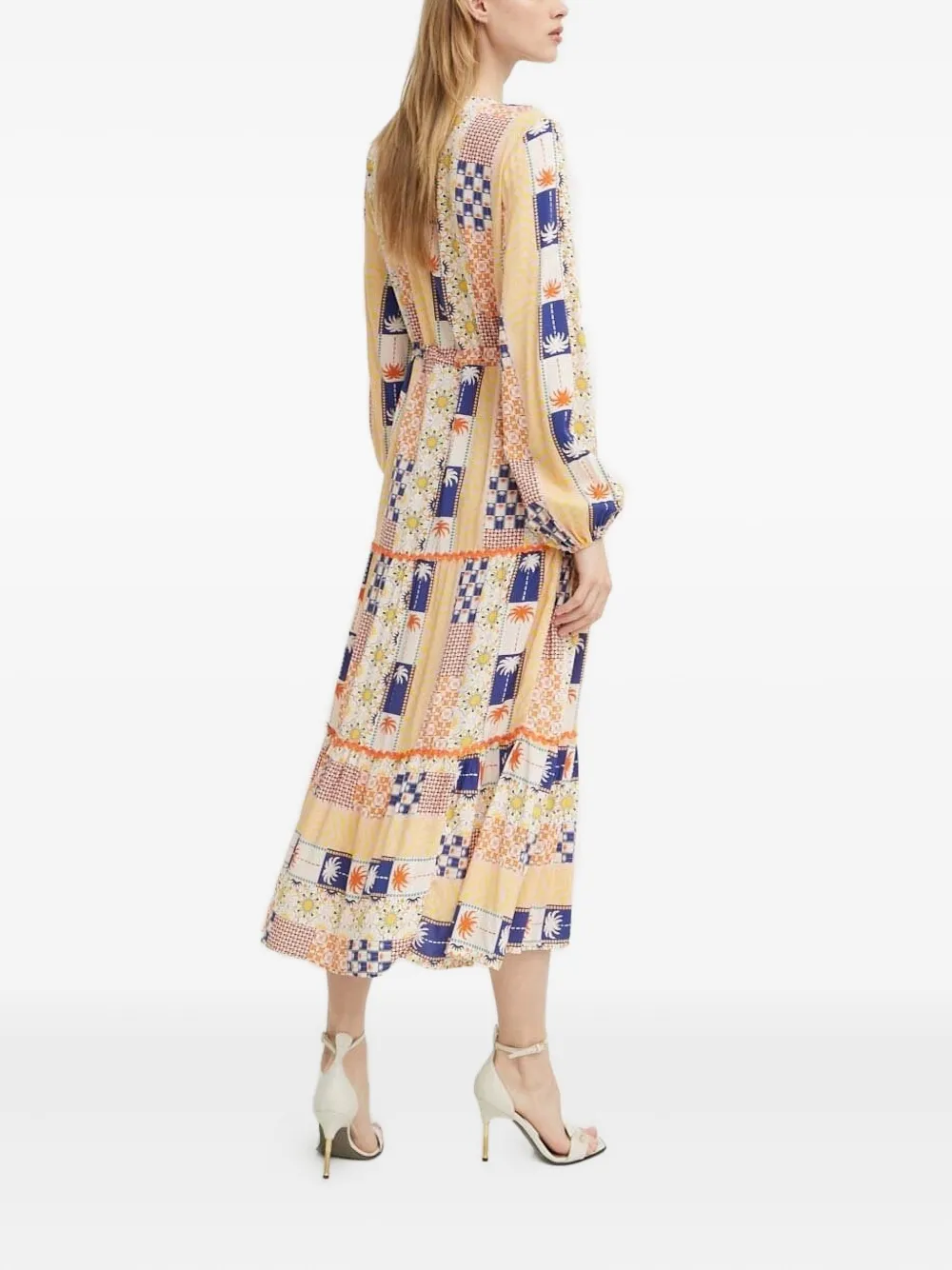 NEVER FULLY DRESSED Gelaagde midi-jurk met patchwork Beige