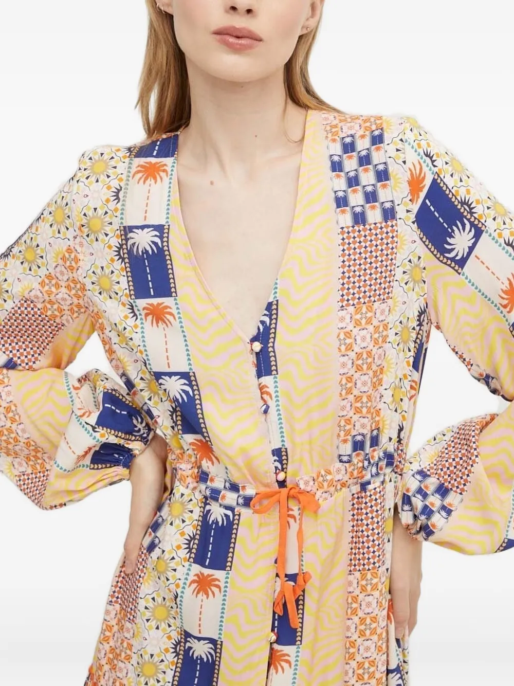NEVER FULLY DRESSED Gelaagde midi-jurk met patchwork Beige