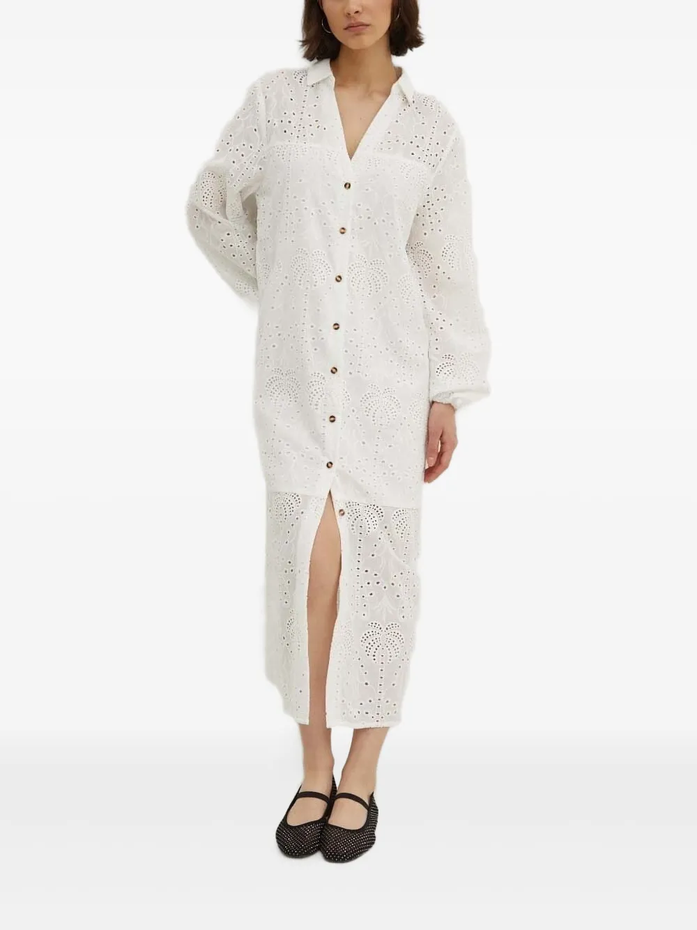 NEVER FULLY DRESSED Blousejurk met geborduurd ringlets Wit