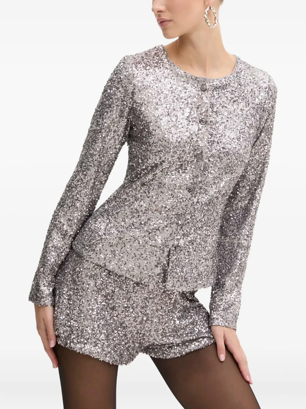 Never Fully Dressed Sequin-embellished Button-down Top In Silver