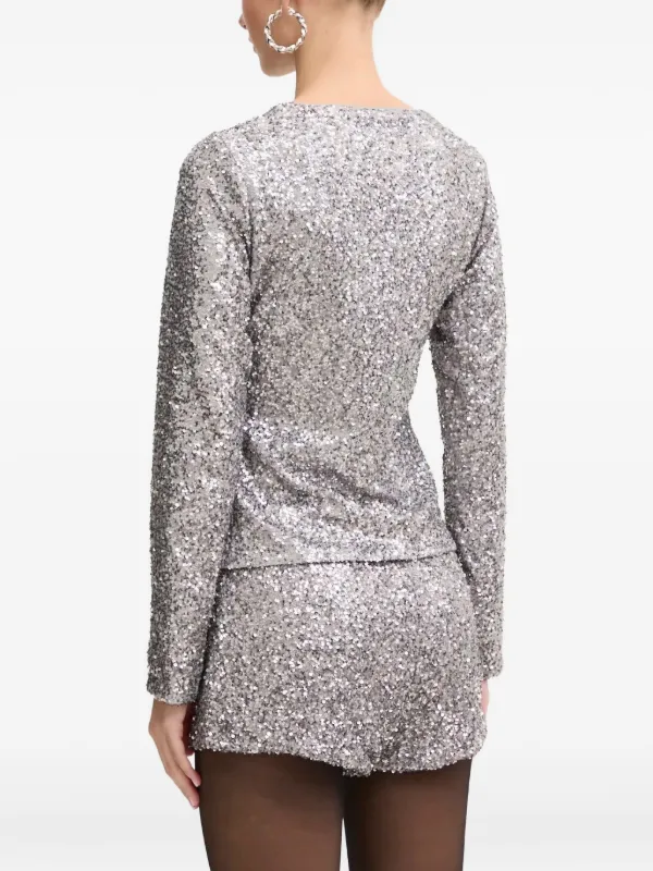 NEVER FULLY DRESSED sequin-embellished button-down Top | Silver | FARFETCH  GE