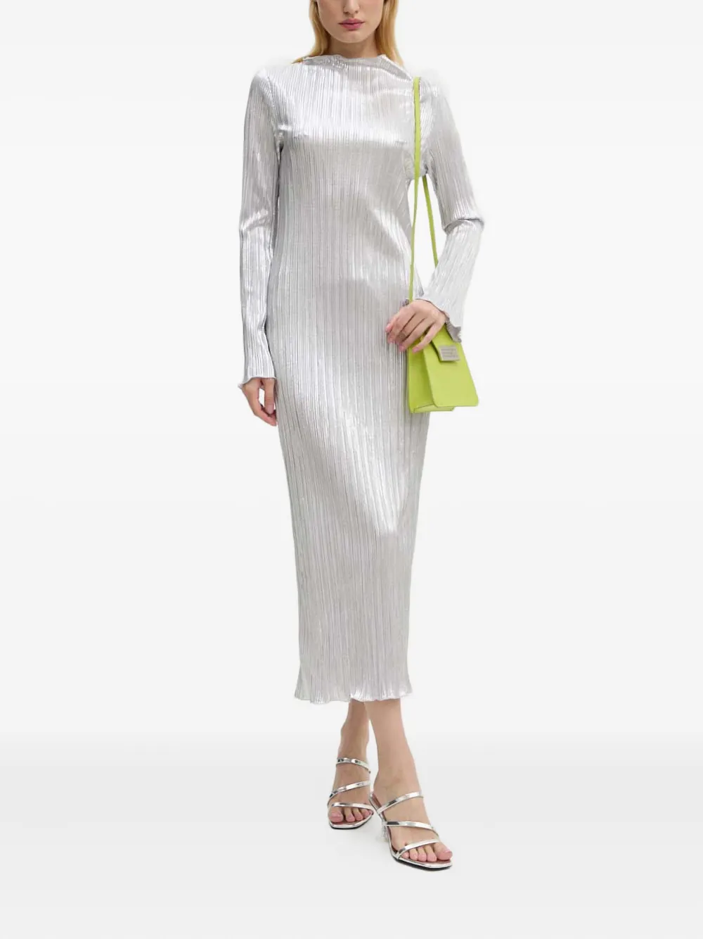 NEVER FULLY DRESSED Jurk met plissé-effect en lange mouwen Zilver