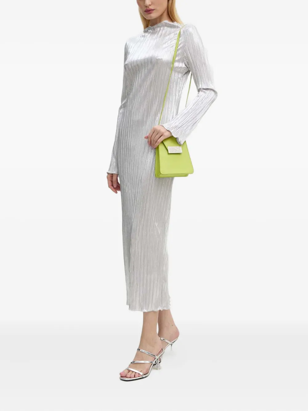 NEVER FULLY DRESSED Jurk met plissé-effect en lange mouwen Zilver