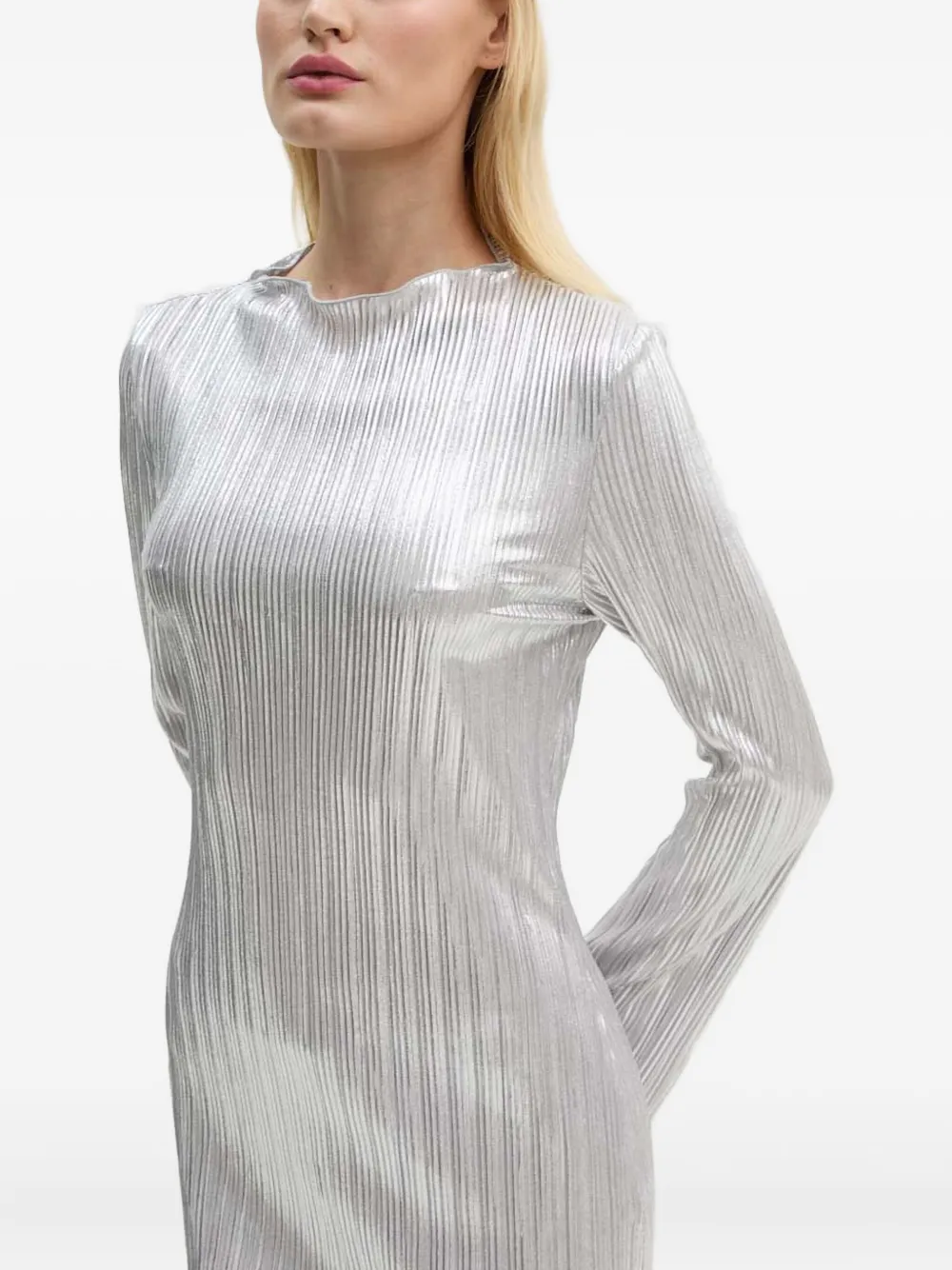 NEVER FULLY DRESSED Jurk met plissé-effect en lange mouwen Zilver