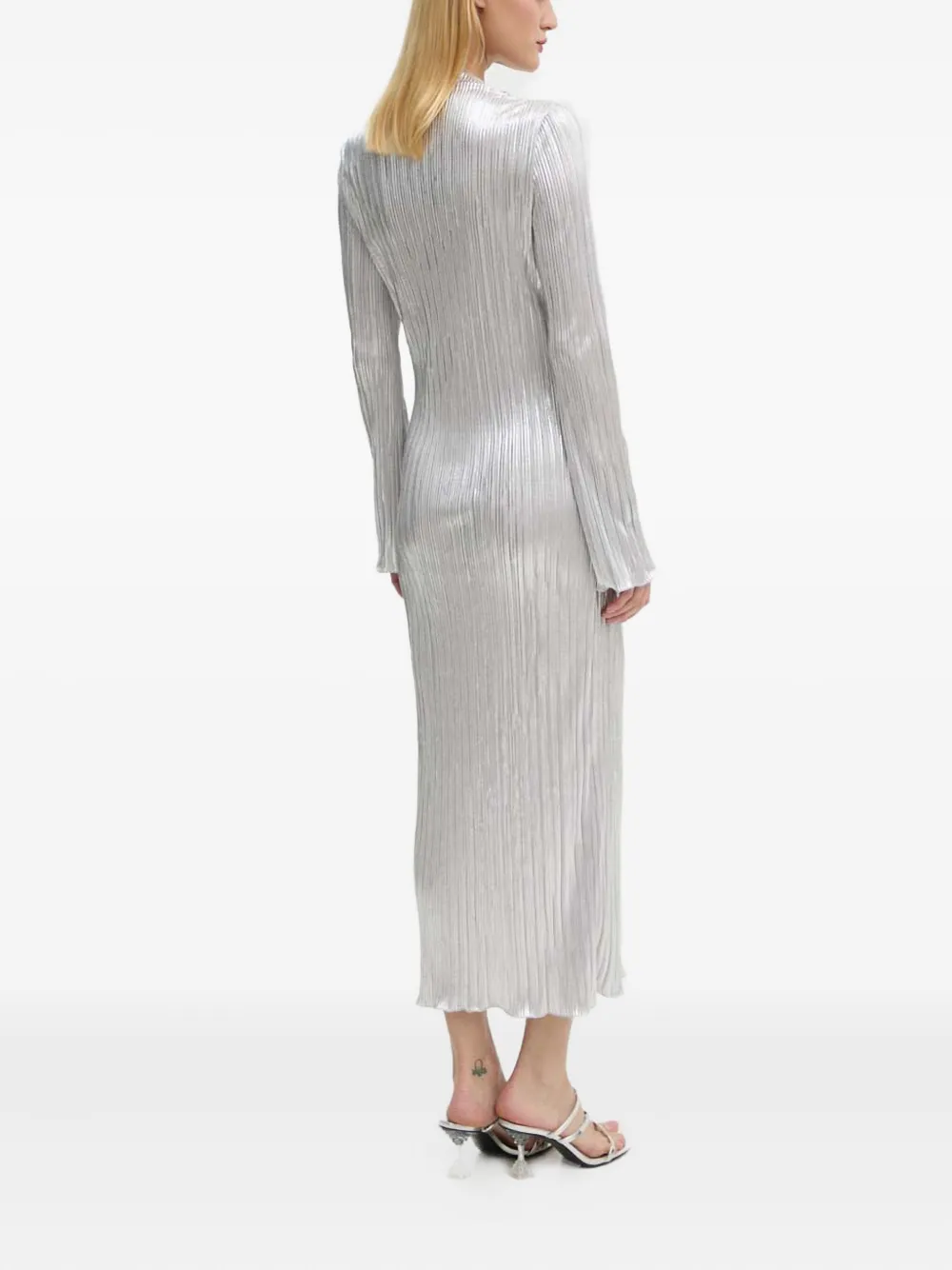 NEVER FULLY DRESSED Jurk met plissé-effect en lange mouwen - Zilver