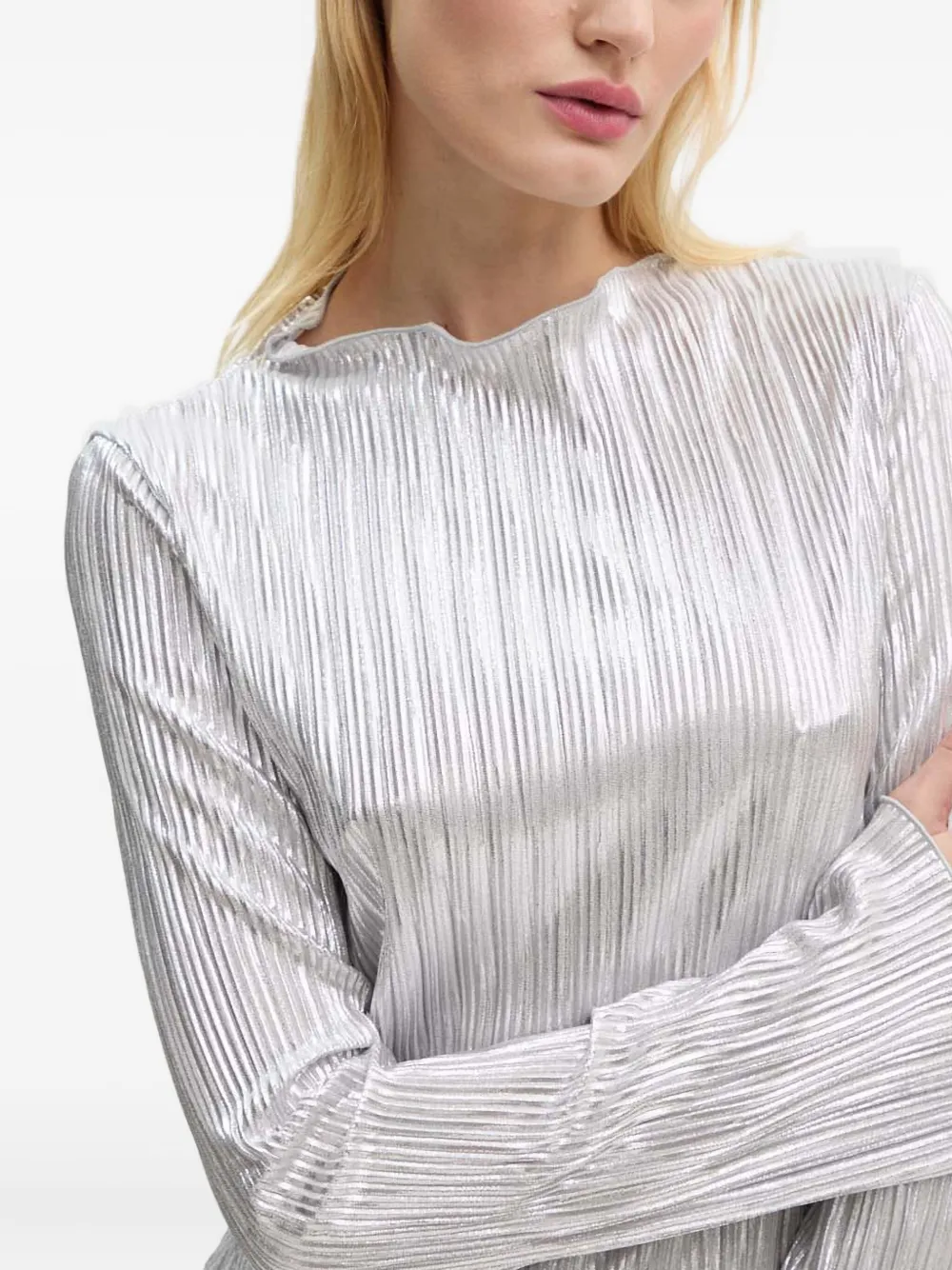 NEVER FULLY DRESSED Jurk met plissé-effect en lange mouwen Zilver