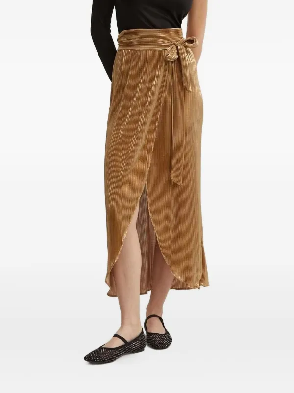 NEVER FULLY DRESSED Pleated Wrap Midi Skirt | Brown