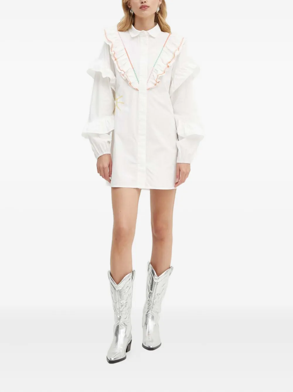 NEVER FULLY DRESSED Blousejurk met borduurwerk en ruches Wit