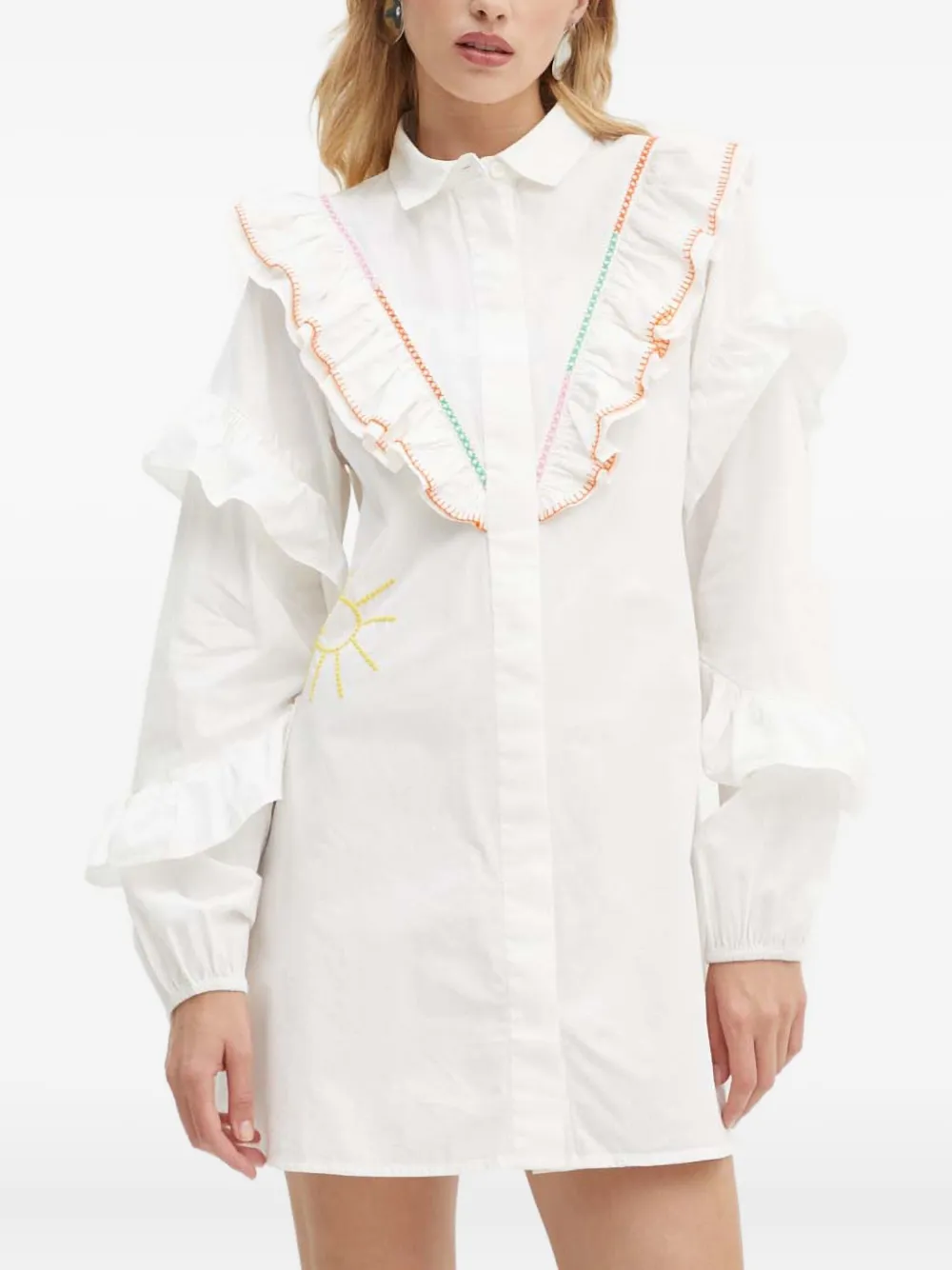 NEVER FULLY DRESSED Blousejurk met borduurwerk en ruches Wit