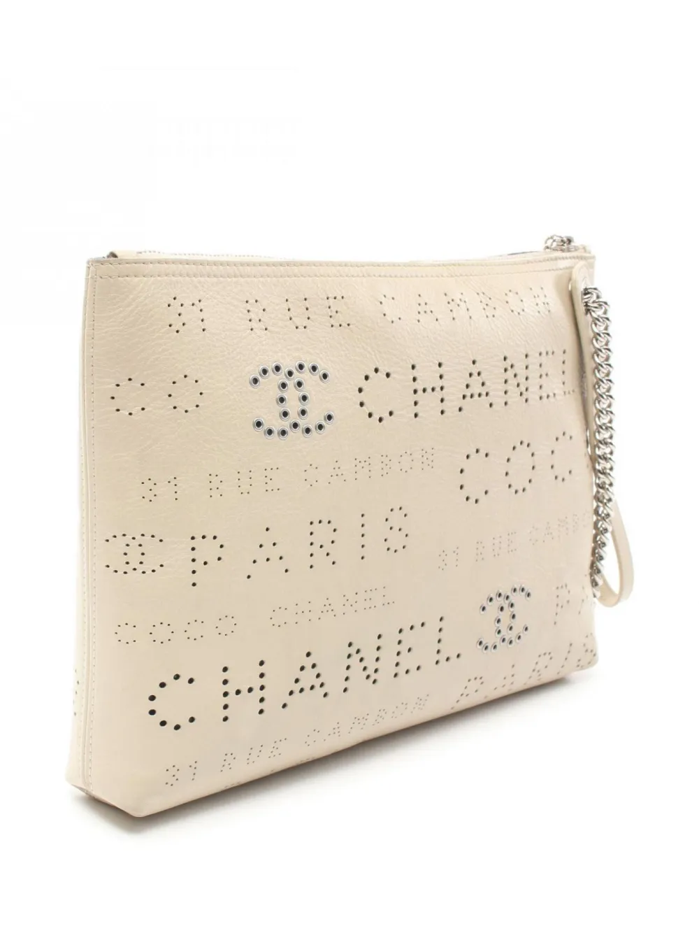 CHANEL Pre-Owned 2019 perforated-logo clutch - Beige