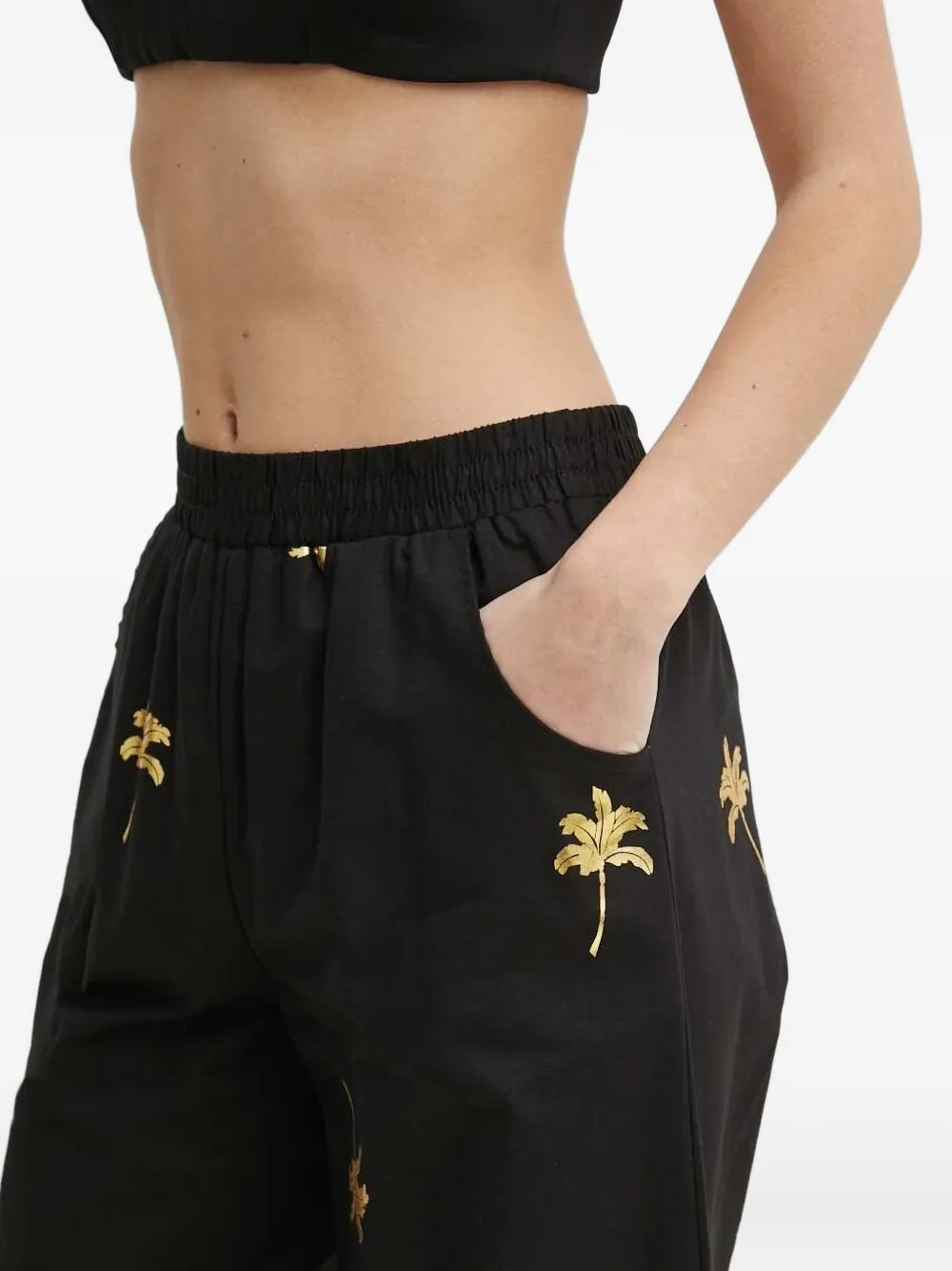 NEVER FULLY DRESSED Elastische broek met borduurwerk Zwart