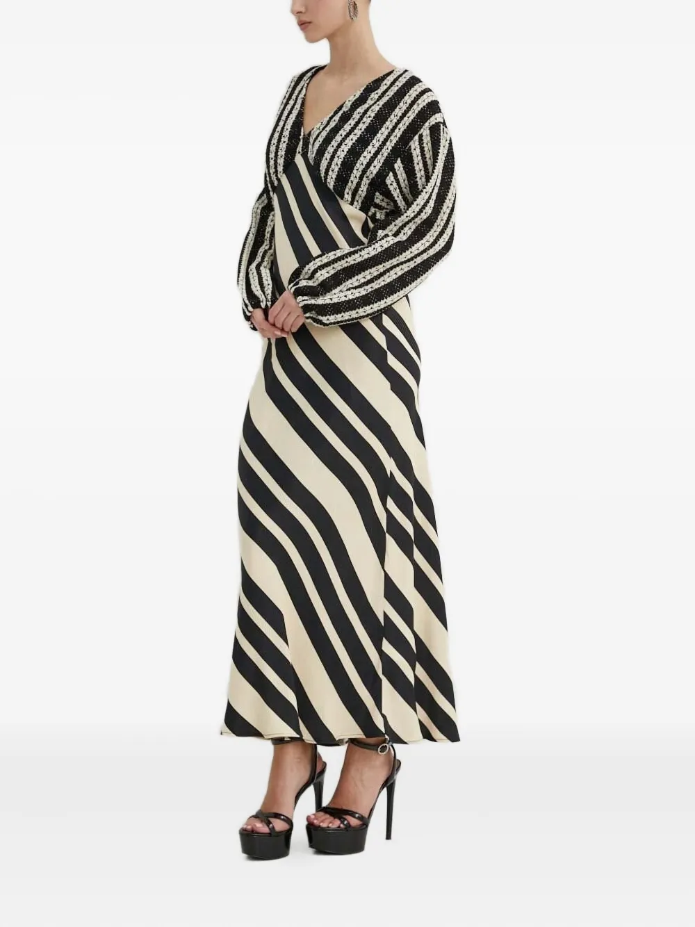 Never Fully Dressed Striped Knit-paneled Maxi Dress In Black