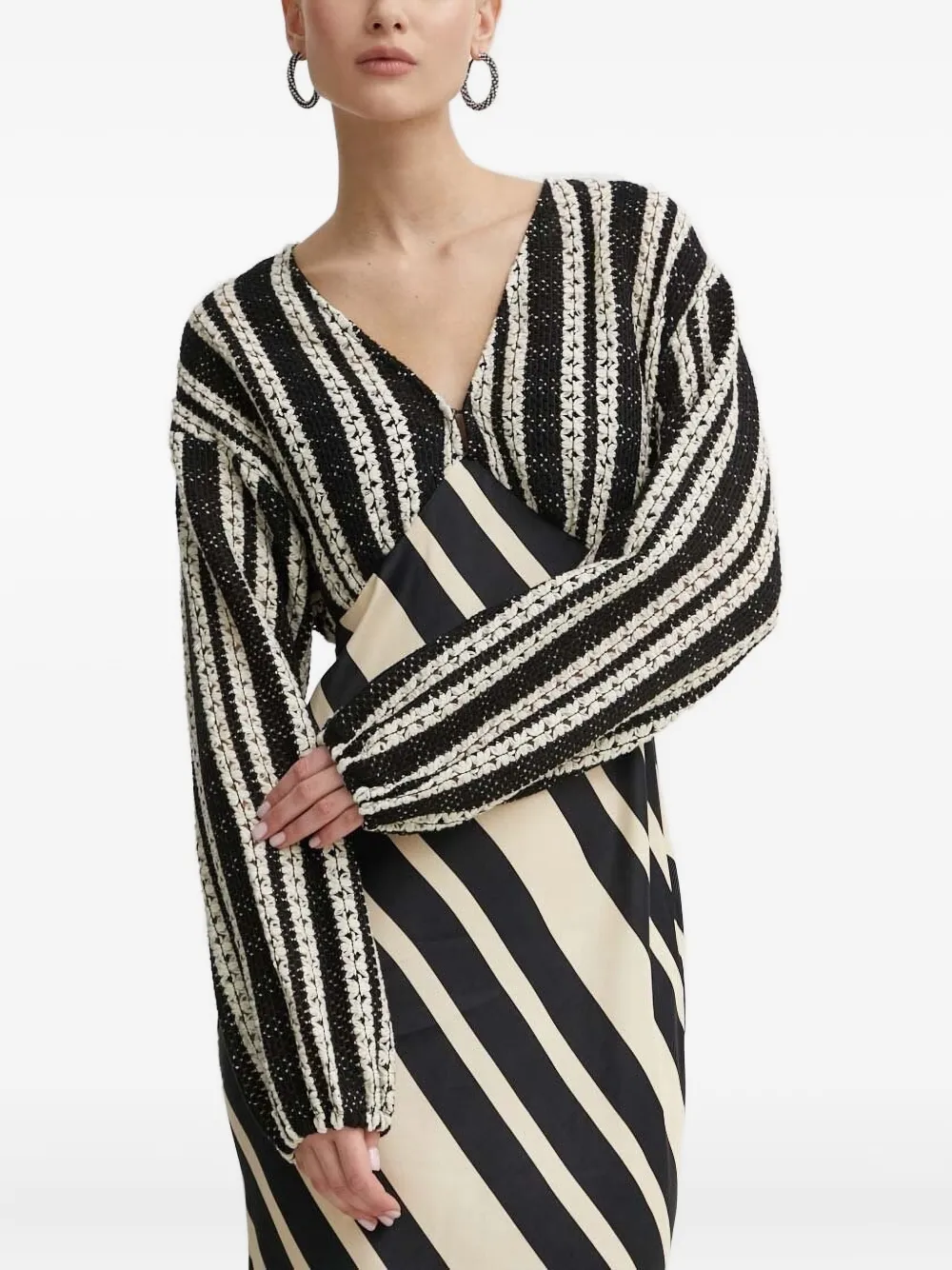 NEVER FULLY DRESSED Gestreepte maxi-jurk met vlakken Zwart