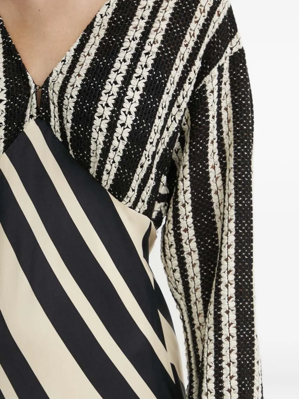 NEVER FULLY DRESSED Gestreepte maxi-jurk met vlakken Zwart