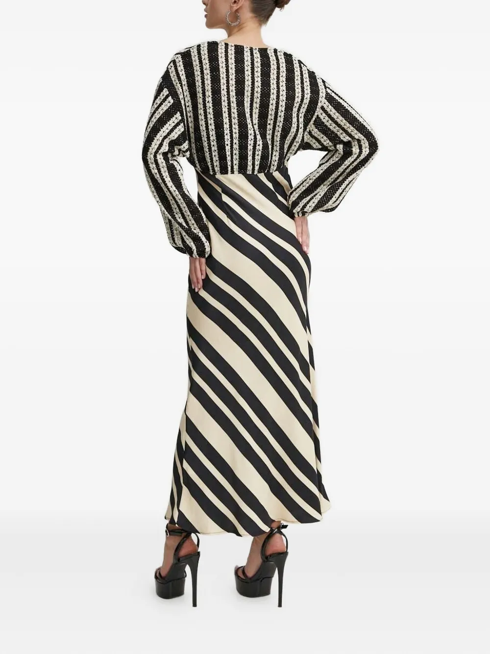 NEVER FULLY DRESSED Gestreepte maxi-jurk met vlakken - Zwart